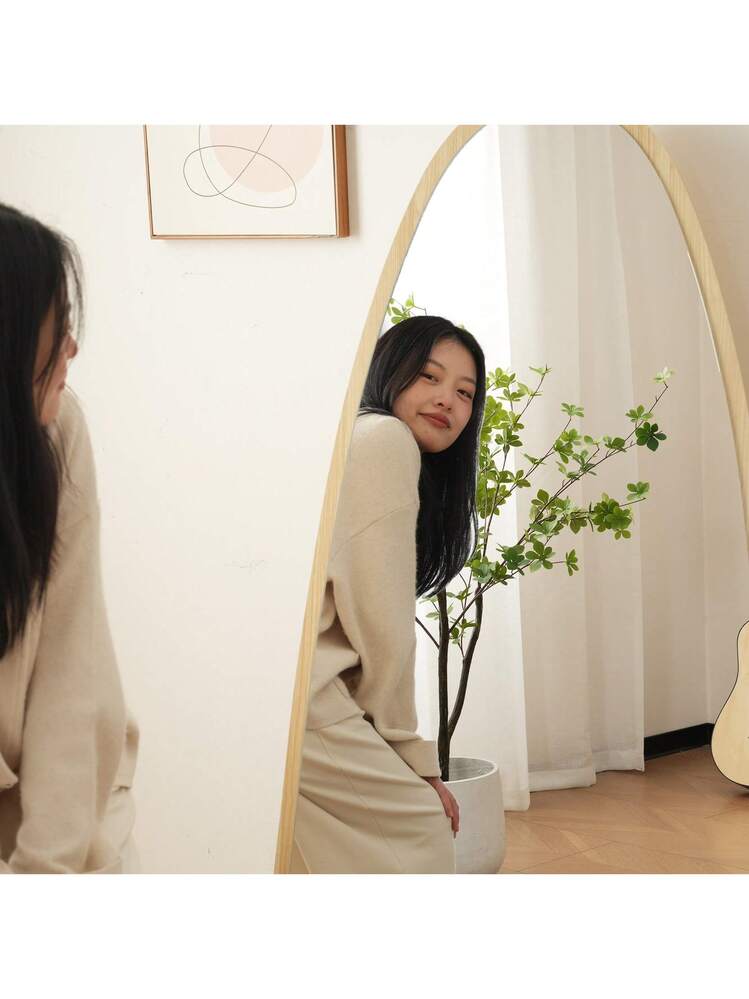 全身鏡 水滴型 150×70cm 北欧 木目調 スタンドミラー 壁掛け 立てかけ