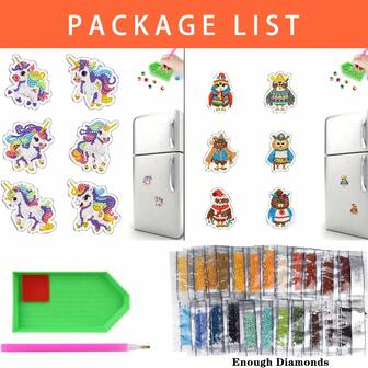1/2 Sets 6pcs Diamond Painting Magnetic Cartoon Character Fridge Decor, 5D DIY Sparkling Diamond Craft Kit, PET Material, Beginner Friendly Handcraft Skill Upgrade, Fridge Decoration Ideal Accessory - New Year Gift