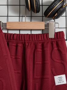 2pcs Boys Casual Solid Color Zipper Hoodie Jacket And Pants Set, Suitable For Spring And Autumn - Burgundy - View 9