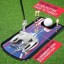 Putting Mirror With 6 Tees, Putting Mirror Training Aid Practice Putting Trainer, Gifts Men - Red - View 3