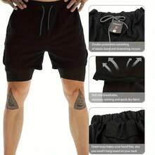 Anime Gym Shorts,Men Gifts,Quick Dry Swim Trunk,Sexy Albedo Print 3 In 1 Drawstring Waist Shorts,Loose Casual Pocket Track Shorts For Summer,Workout Clothes,Activewear,Casual Athletic Sport Short,High Stretch Sport Short - 白色+黑色 - 查看 4