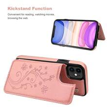 Compatible With IPhone 11 Case Wallet With Card Holder, Embossed Butterfly Premium PU Leather Double Magnetic Buttons Flip Shockproof Protective Cover For IPhone 11 6.1 Inch(Rose Gold){"Color_name":"RoseGold"} - 多色3 - 查看 7