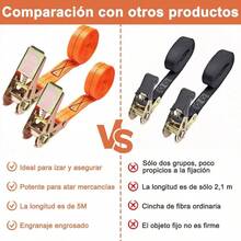 Correas de Carraca Retrctile Juego 4 2.5CM*5M Carga Mx 800KG, Correas de Amarre Remolque, Sujetadore Trinquete con Matraca Resistente a la Rotura para Coche Caravana Moto Bicicleta Camin - naranja - Ver 4