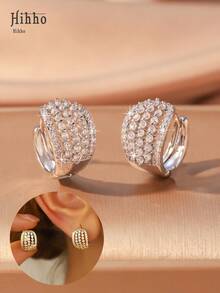 Hihho 1 Pair Fashion Vintage Multilayer Line Zirconia Inlay Hollow Out Stud Earrings, Gold And Silver Color Available, Suitable For Gift, Daily Wear And Party - Earrings - View 9