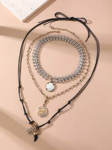 3pcs/Set Fashionable Retro Luxury Exaggerated Geometric Pendant Chunky Chain Necklace Set, Punk Style Necklace Accessories For Couples, Versatile Daily Wear