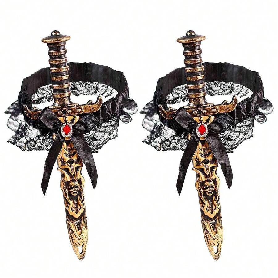 2 Pcs Pirate Sword With Lace Bow Womens Pirate Costume Toy Sword With Thigh Garter Pirate Costume Women Pirate Accessories{"Color_name":"Bronze"} - 銅色 - 查看 1