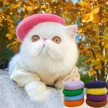 Adjustable Felt Beret Hat, Solid Color, Cute & Minimalist, Suitable For Cats And Dogs, Autumn/Winter Pet Accessories - Multicolor - View 2