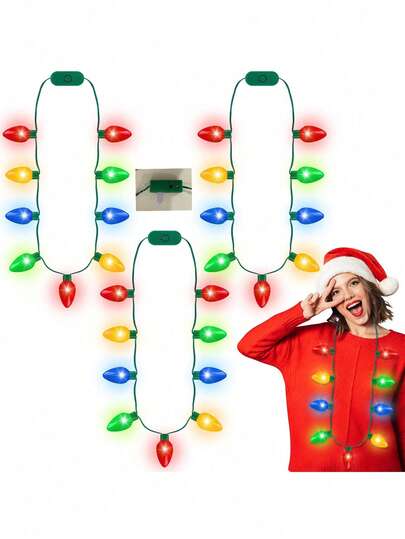 Collar de Navidad con luces LED, collar iluminado de Navidad con 9 bombillas, accesorios de disfraz de fiesta festiva de Navidad, decoraciones navideñas con luces de colores para collares de fiesta, suministros de fiesta de Año Nuevo y accesorios, collar con luces para fiesta de suéter feo de Año Nuevo, regalo de fiesta de Navidad