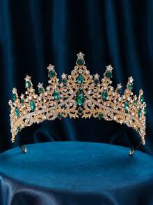 1 pièce Bandeau de mariée de luxe avec décoration de strass en forme de couronne pour femmes. Tiare royale élégante pour mariage. Accessoire de la Saint-Valentin - Doré - Voir 7