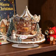 1/2pcs Christmas Desktop Decoration, Carousel, Castle Design, Living Room And Bedroom Home Decor, Office Desktop Decoration, Christmas Gift, 2D Acrylic