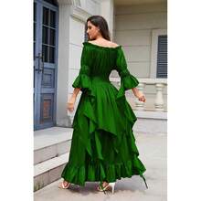 Renaissance Dress Women Victorian Medieval Gothic Witch Fairy Wedding Beige Off Shoulder Puff Sleeve Ruffle Dresses{"Color_name":"05-Green","Size_name":"XX-Large/3X-Large"} - 05-綠色 - 查看 6