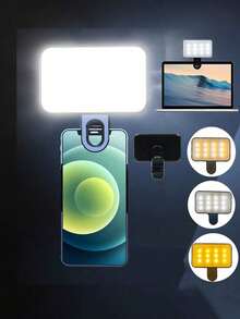Portable Selfie Light Video Conference Lighting With Clip For Phone Camera, Clip On LED Light For Video Conference, 3 Lighting Modes, Rechargeable, Portable, Suitable For Laptops/Phones/Tablets/Zoom Call/Makeup Suitable For Selfies And Live Streaming, Portable Light,Take A Group Photo With Family And Children