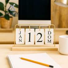 Decorative Permanent Desk Calendar With Plaques For Home And Office - 金的 - 查看 4