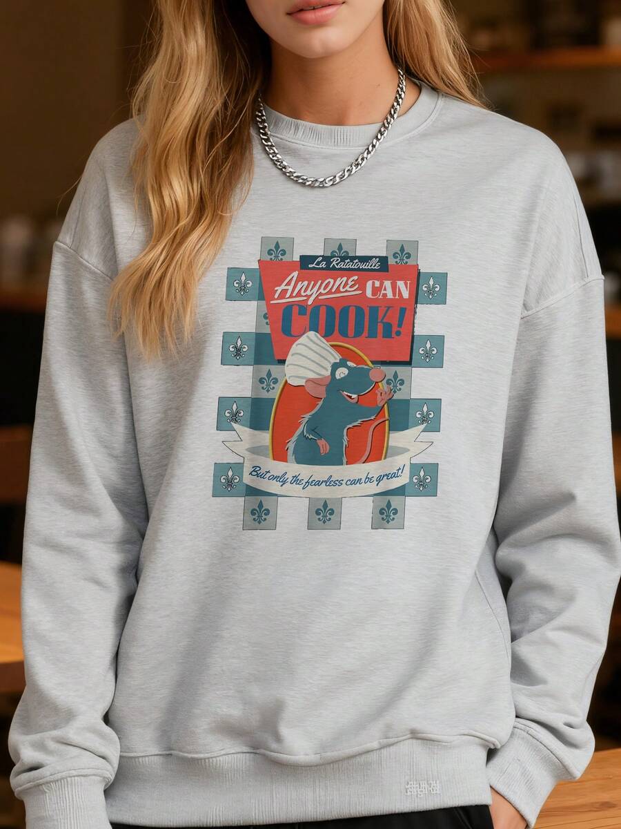 Pixar-Ratatouille-Remy-Anyone-Can-Cook-Poster-Long-Sleeve Sweatshirt - 灰色 - 查看 1