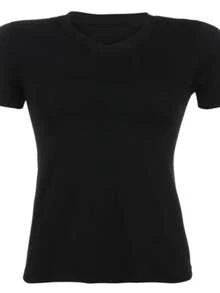 Women's Basic Short Sleeve V-Neck Blouse - Black - View 2
