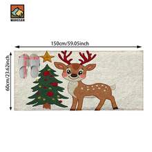 1pc/2pcs Christmas Deer With Tree Pattern Bathroom Anti-Slip Mat, Faux Cashmere Material, Plush Decoration Suitable For Bathrooms, Doorways, Kitchens & Festive Decorations, Machine Washable, Gift Idea
