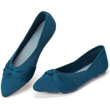 Womens Flat Shoes Classic Pointed Toe Flats Knitted Dress Shoes Soft Comfortable Dressy Flats Women - 藍綠色 - 查看 12