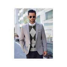 Men's Crew Neck Sweater Slim Fit Lightweight Sweatshirts Knitted Pullover For Casual Or Dressy Wear - 灰色菱形花紋 - 查看 5