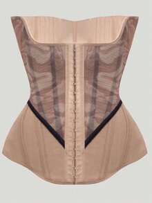 1pc Women's 25 Bone Waist Training Corset With 4-Layer High Compression For Slimming Waist And Tummy Control Belt, Sports - 摩卡棕 - 查看 7