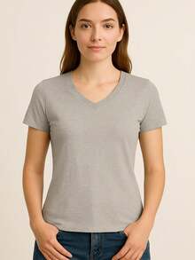 Women's Basic Short Sleeve V-Neck Blouse - Grey - View 1