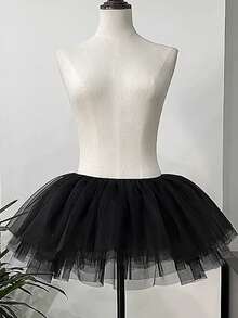 White Daily Petticoat Lolita Underskirt Without Hoops Soft Mesh Tutu Mini Skirt, Black Fluffy Lolita Cosplay Carmen Soft Girl Half Slip - White - View 12