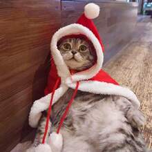 1件圣诞宠物狗猫服装，送给爱宠的礼物，圣诞老人斗篷披风，猫咪圣诞长袍，适合小猫、英国短毛猫、布偶猫、幼犬的保暖冬装，节日秋冬装