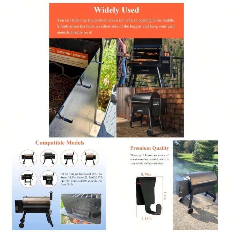 4 Pcs Grills Hooks Fits Traeger Grills, Aluminum Alloy Grills Hooks Barbecue, Fit Traeger Ironwood 885, Pro Series 34, Pro Series 22, Pro 575, Pro 780, Ironwood 650, Z - Grills, Pit - 8 件 - 查看 1