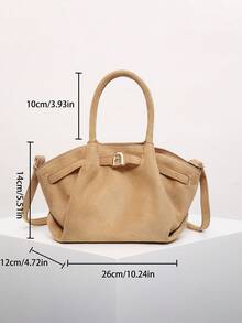 European & American Niche Design Suede Bucket Bag With Buckle, Women's Street Style Handbag, Suitable For Shopping, Commuting, Parties, And Gift-Giving In Autumn/Winter - Apricot - View 8