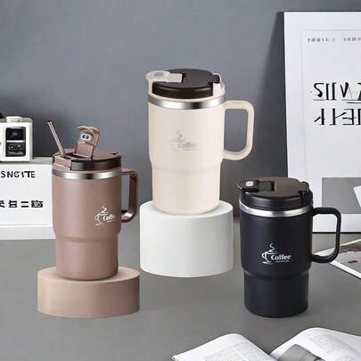 1 st 450/500 ml kaffekopp i 304 rostfritt stål med teinfuser och hopfällbar sked, dubbelväggig isolerad, lämplig för mjölkte, kaffe, vatten, med handtag, skållningssäker och läckagesäker, för hemmet, skolan, studentboendet, kontoret, festen, picknick, camping, skolstart och mer