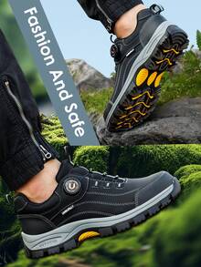 UMBURLLY Men's Safety Shoes, Anti-Smash Steel Toe, Anti-Puncture Kevlar Wear-Resistant Non-Slip Rubber Sole, Button Style, Men's Outdoor Construction Work Shoes, Workshop Industrial Safety Boots - 黑色 - 查看 7