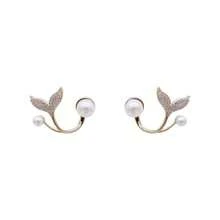 Women's Elegant Mermaid Tail Earrings – Gold Alloy Crystal-Inlaid Studs, Daily/Formal Jewelry, All-Season Mermaid Gift, Minimalist, Sequined Details - Vàng - Xem 10
