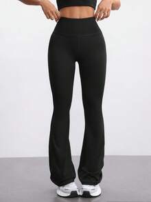 FWH Fashionable Outdoor Running Sports Lifestyle Yoga High-Waisted Butt-Lifting Peach-Shaped Slimming Tummy-Control Body-Shaping Leg-Lengthening Pocket Flared Hem Design Casual Versatile Street Elegant Style Flared Pants Tights - Black - View 4