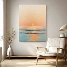 1pc Hand-Painted Abstract Beach Sunrise Canvas Art - Ocean Wave Mural With Vibrant Sunset Hues, Framed Modern Landscape Decor For Home, Office, Living Room, Hotel,  Home Decorkitchen Decor Home Decor Bedroom Apartment Decor Framed Wall Art Wall Decor - Rượu sâm banh - Xem 2
