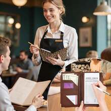 Server Books For Waitress Cute Waitress Book With Money Pocket Leather Server Book With Zipper Wallet Black Serving Book Organizer Fit Server Apron - Khaki - View 5