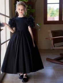 Robe de cocktail noire ajustable à jupe bouffante sans dos, convenant pour les adolescentes, adaptée aux fêtes, demoiselles d'honneur, anniversaires - Noir - Voir 5