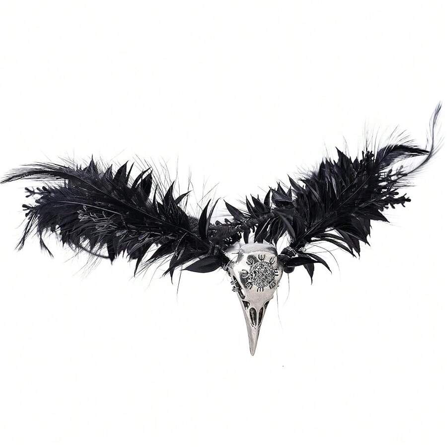 MOSTORY Gothic Black Feather Crown - Witch Headpiece Elf Raven Headband Fairy Circle For Witch Outfit Renfaire Halloween Cosplay Dark Wedding Renaissance Costume Women{"Color_name":"Black-Feather"} - 黑羽 - 查看 1