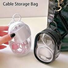 1 pieza Bolsa de almacenamiento con cremallera transparente en blanco y negro + 1 pieza de gancho, se puede llevar y colgar en la bolsa, adecuado para auriculares, estuche de carga, llavero, anillos, bolsa de accesorios de viaje transparente