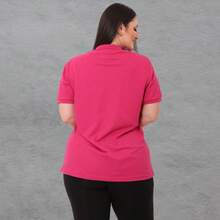Camisa Gola Polo Feminina Plus Size Tshirt Babylook G1 G2 G3 Blusas De Alata Qualidade Clasicas Luxo Trabalho Uniforme - Pink - Visão 4
