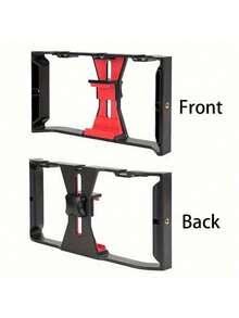 1pc 3 Cold Shoe Phone Stabilizer - Anti-Shake Handheld Mount | Lightweight ABS, Mic/Light Slots & 1/4" Ports For Live Streaming Vlogging - Black - View 6