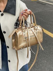 1pc Women's Motorcycle Shaped Pillow Bag, Fashion Portable Pink Shoulder Crossbody Bag, 2025 New Arrival, Odor Removal Instructions: Place In A Ventilated Area For 1-3 Days To Dissipate Material Odor. - Gold - View 3