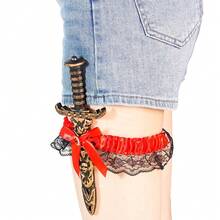2 Pcs Pirate Sword With Lace Bow Womens Pirate Costume Toy Sword With Thigh Garter Pirate Costume Women Pirate Accessories{"Color_name":"Red-Grey"} - Đỏ xám - Xem 7