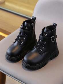 1双时尚新款儿童靴，女童户外防滑踝靴，骑马靴，街头校园风儿童靴 - 黑色 - 查看 5