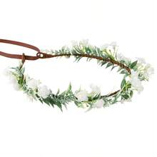 Handmade White Flower Crown Hair Wreath Bridal Headband Flower Green Leaf Headpiece Hair Accessories For Weeding Birthday Party Cosplay Photo Prop