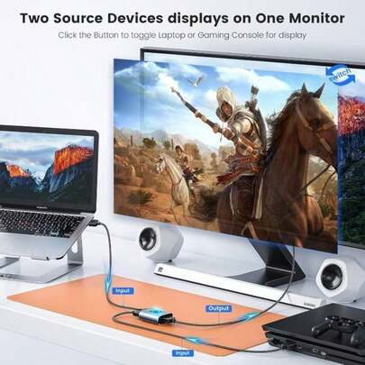 Switch 4k60hz, Aluminio Switcher Bidireccional Entrada 2 a 1 Salida o Switch 1 a 2 Salida, Soporta 4K, 3D, 1080P, Splitter para HDTV, Projector, BLU - Ray Player, DVD, 43