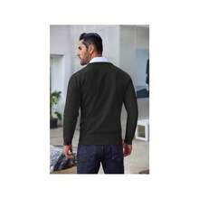 Men's Crew Neck Sweater Slim Fit Lightweight Sweatshirts Knitted Pullover For Casual Or Dressy Wear - 黑色 - 查看 3