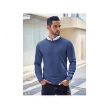 Men's Crew Neck Sweater Slim Fit Lightweight Sweatshirts Knitted Pullover For Casual Or Dressy Wear - 藍色 - 查看 2