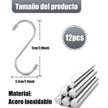Gancho en S de Acero Inoxidable, Gancho de Almacenamiento Multifuncional para Bao de Cocina Plata 12pcs 11cm - Plata 12 piezas 7cm - Ver 3
