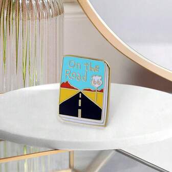 1 件 66 号公路旅行书胸针，时尚配饰装饰，创意翻领别针，独特服装徽章，适用于背包、衣服、衣领和帽子，理想的礼物