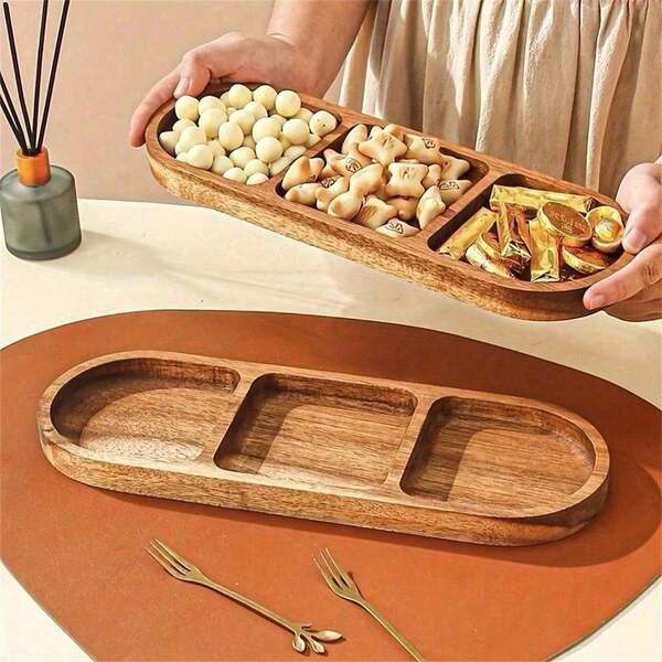 1pc Wooden Tray, Pastry Plate, Pizza Plate, Breakfast Tray, Suitable For Home Kitchen, Dining Room, Appetizer Platter, Party, Afternoon Tea, Outdoor Activities, Can Hold Fruits, Candies, Desserts, Cakes, Sushi, Ideal For Valentine's Day, Easter Party Decor