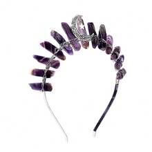 Bubbmi Women Amethyst Crystal Crown Headband Raw Quartz Tiara Moon Goddess Headpiece For Festival Bachelore Tte Party Photography{"Color_name":"PURPLE"} - 紫色 - 查看 2